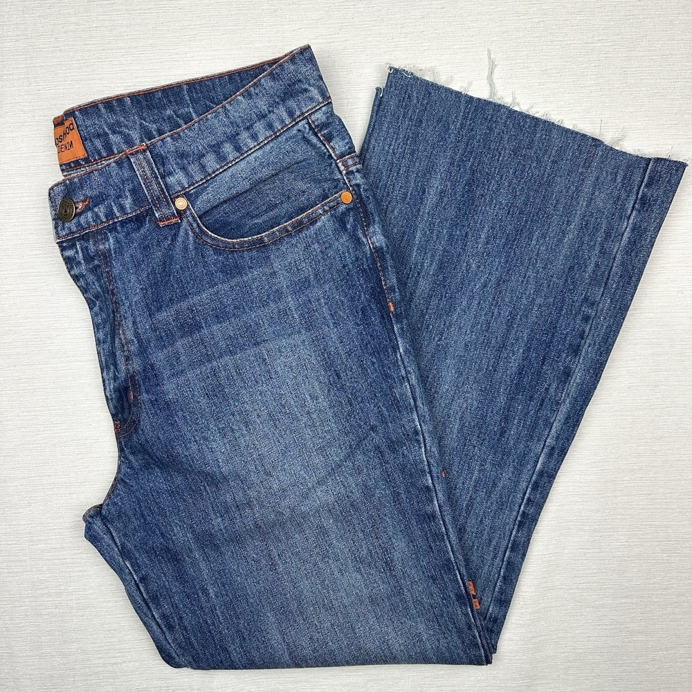 Moshood Denim Wide Leg Embroidered Jeans Raw Edge Cuff Men 39x29 Med Wash - Picture 2 of 13